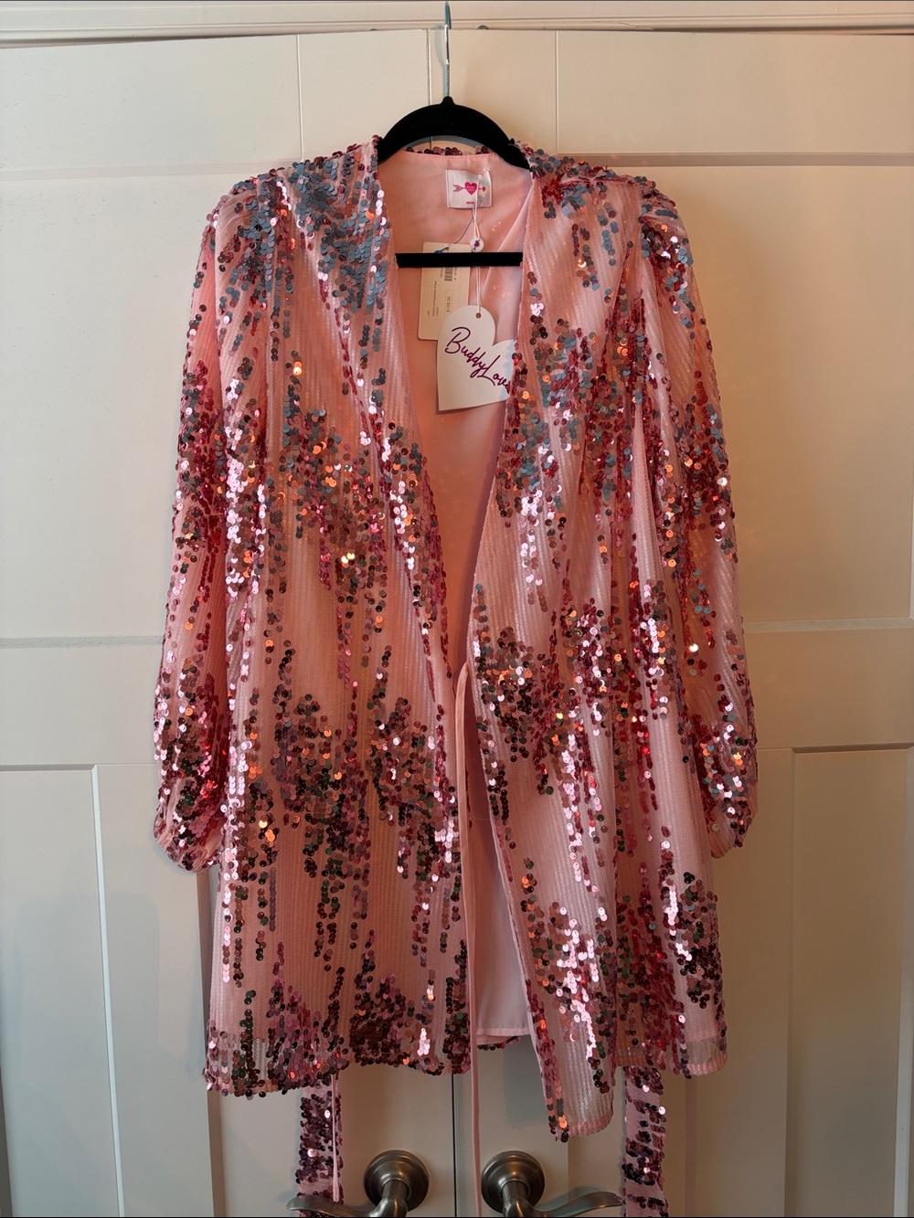 Pink Sequin Tie-Front duster